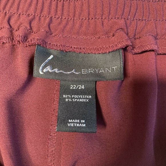 Lane Bryant Dress Pants Womens Size 22/24 Burgandy Stretch Tie Waist Satin Trim - Picture 2 of 3